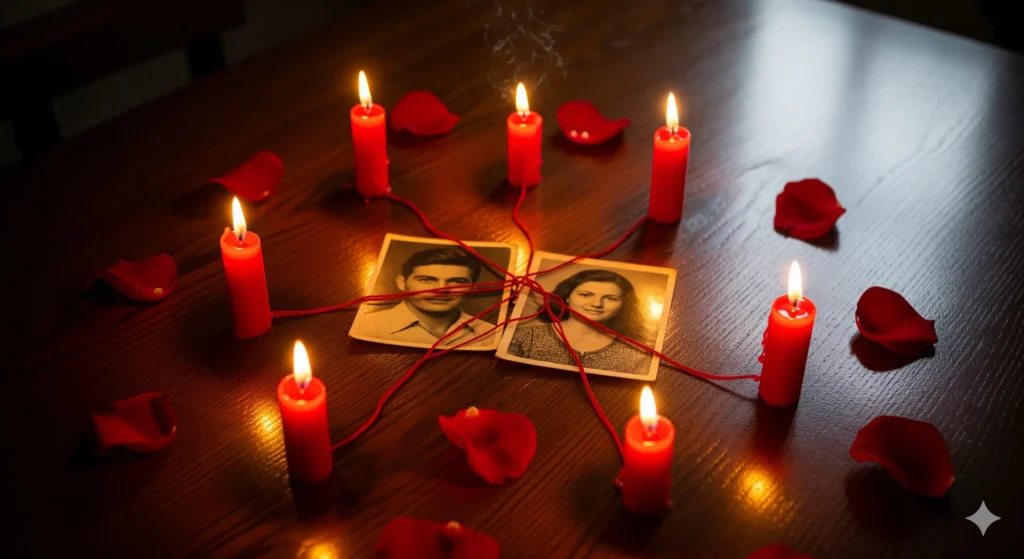 Amarre de amor para que regrese y te busque con café colombiano, miel y velas rojas.